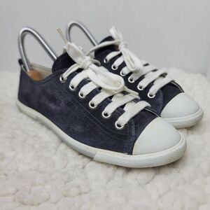 Prada Milano Women’s EU 36.5 Navy Suede Low Top Sneakers White Rubber Toe Italy